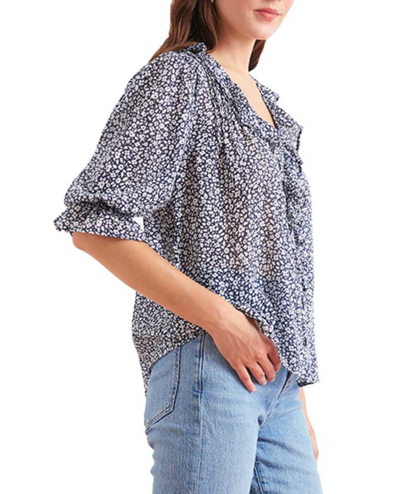 Cotton Chloe Shirt in Navy Vintage Bloom