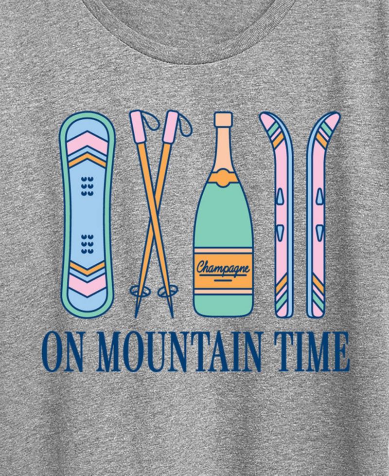 Plus Size On Mountain Time Word Art Crew Neck T-shirt