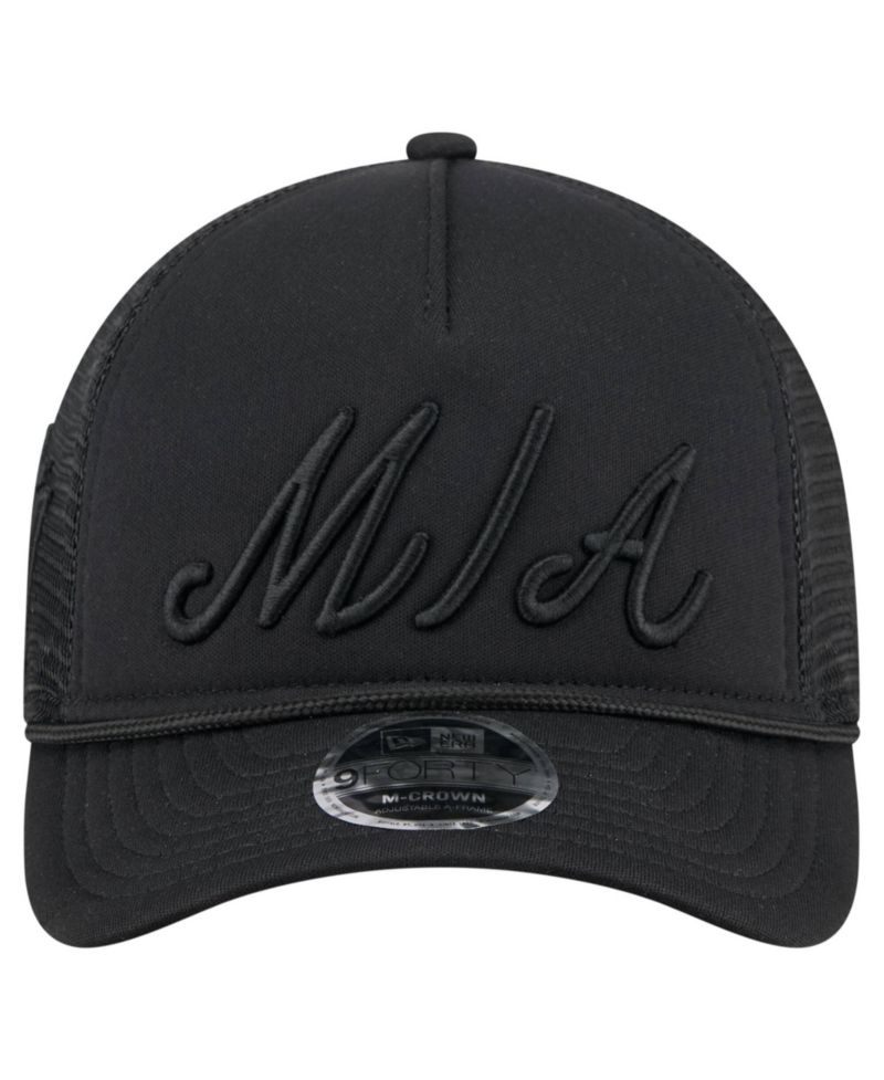 Men's Black Miami Marlins City Initial 9FORTY A-Frame M-Crown Adjustable Trucker Hat