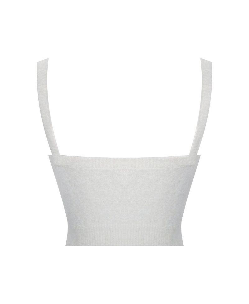 Women's Selene White Wool-Blend Ribbed Knit V-Neck Top
