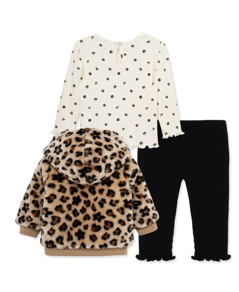 Baby Girls' Leopard Print Hooded Jacket, Leopard Print Top and Pants, 3-Piece Set
