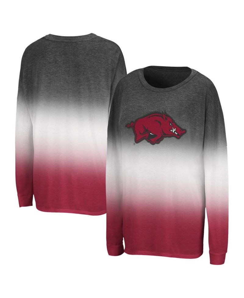 Women's Black Arkansas Razorbacks Winkle Dip Dye Long Sleeve T-Shirt
