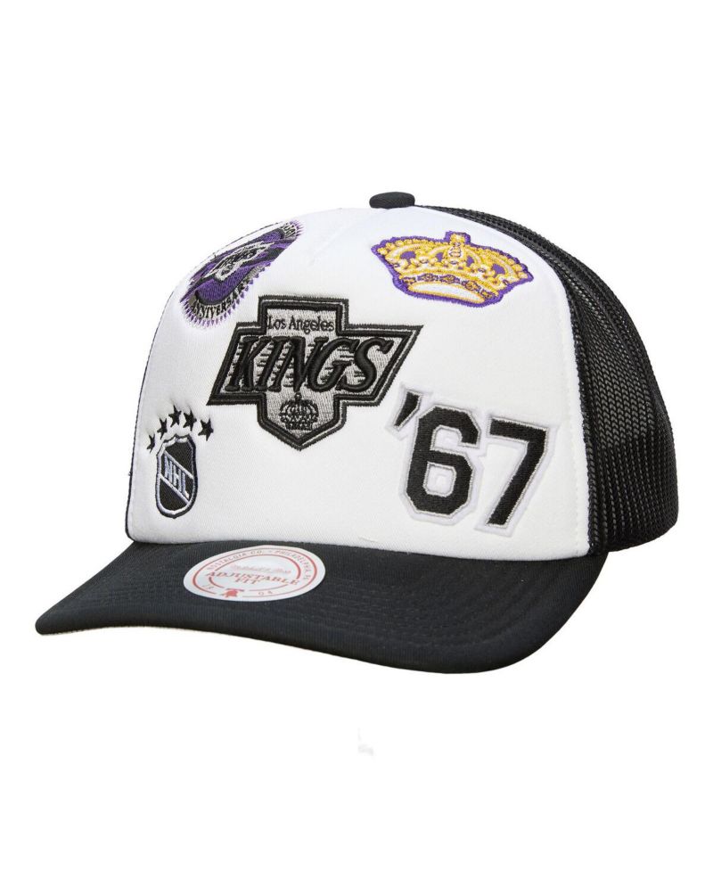 Men's White/Black Los Angeles Kings Gridlock Trucker Adjustable Hat