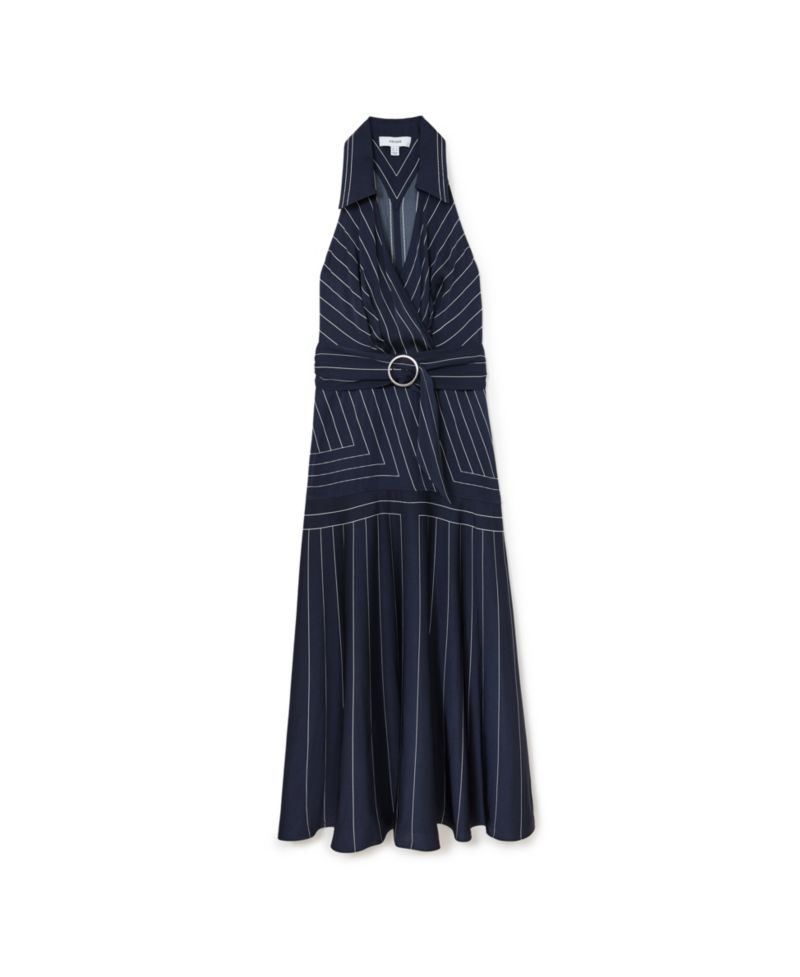 Women's Casey Striped Fit & Flare Collared Midi Dress