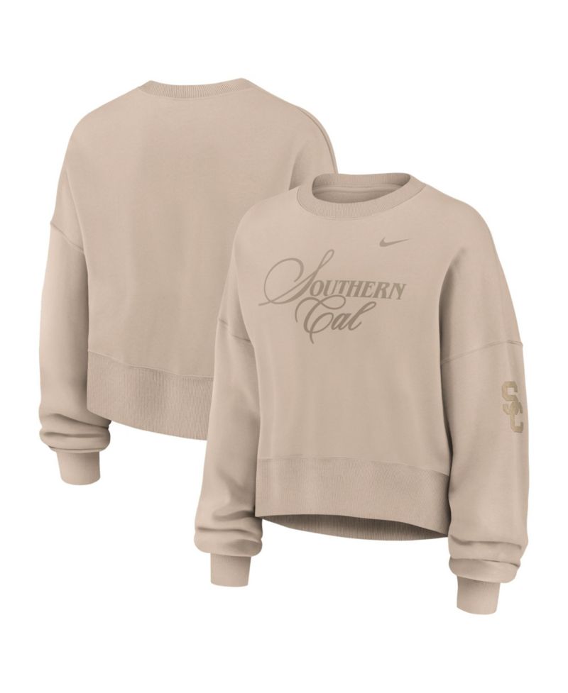 Women's Tan USC Trojans Neutral Stance Collection Oversized Phoenix Fleece Sweatshirt