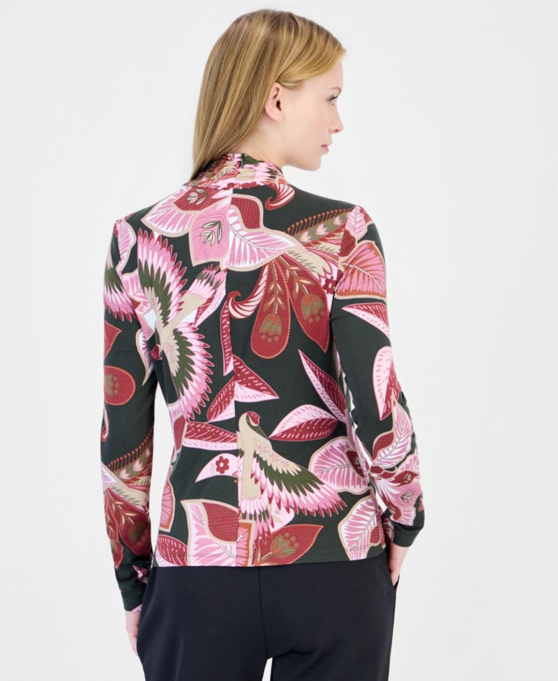 Women's Long-Sleeve Mock-Neck Floral-Print Blouse