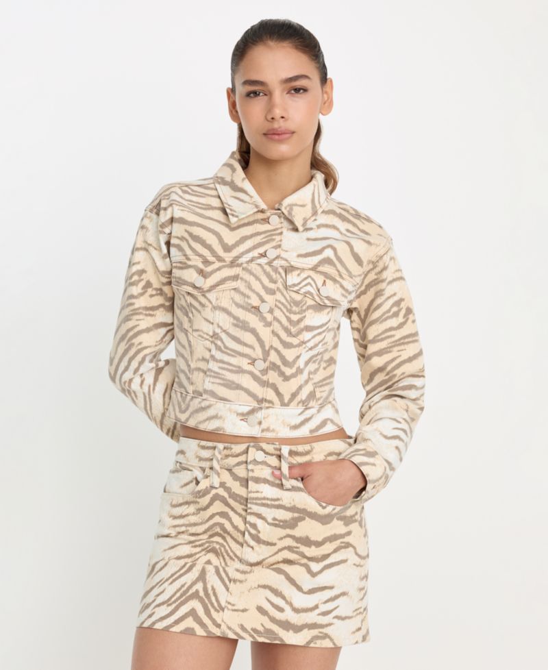 Women's Essential Crop Tiger Print Collared Jacket