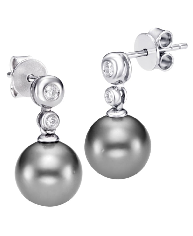 Cultured Tahitian Pearl (8-9mm) & Diamond (0.08 ct. t.w.) Stud Earrings