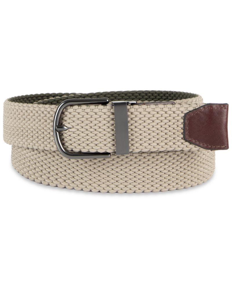 35MM Men's Two-In-One Reversible Striped Stretch Web Belt