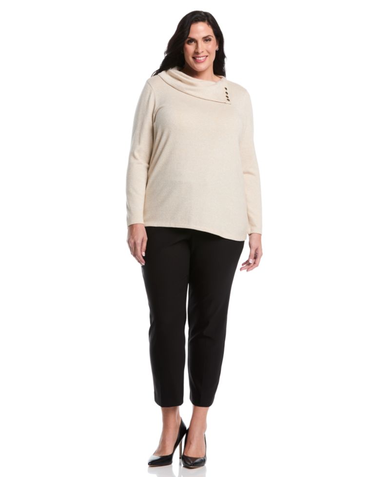Plus Size Split Collar Long Sleeve Top