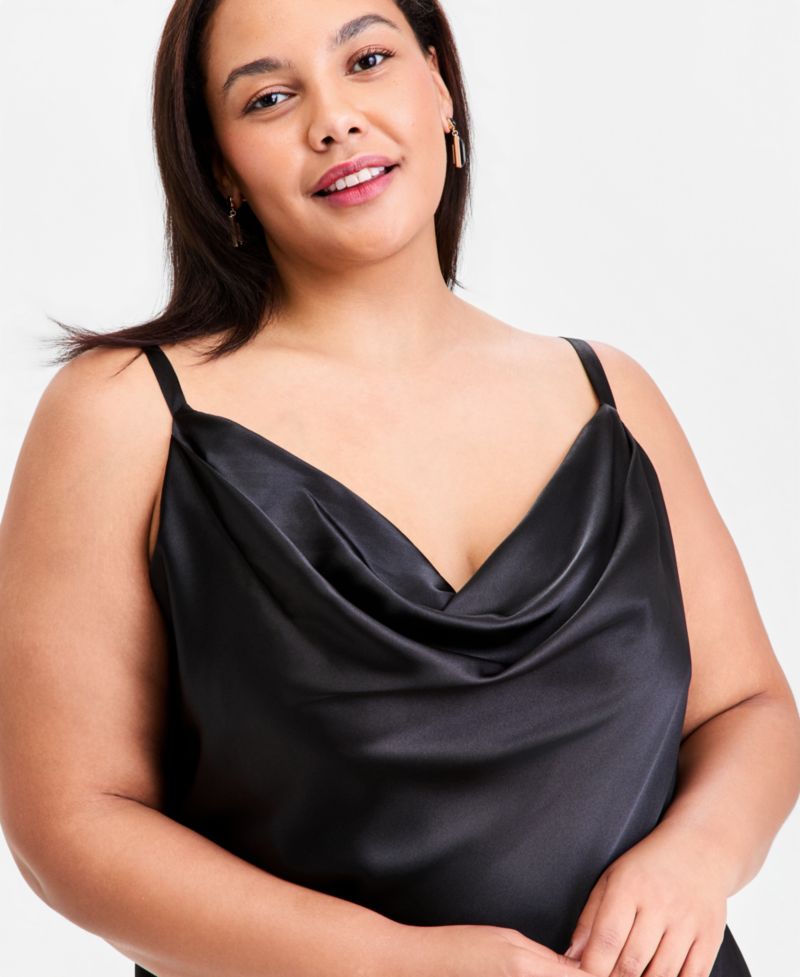 Trendy Plus Size Cowlneck Satin Gown
