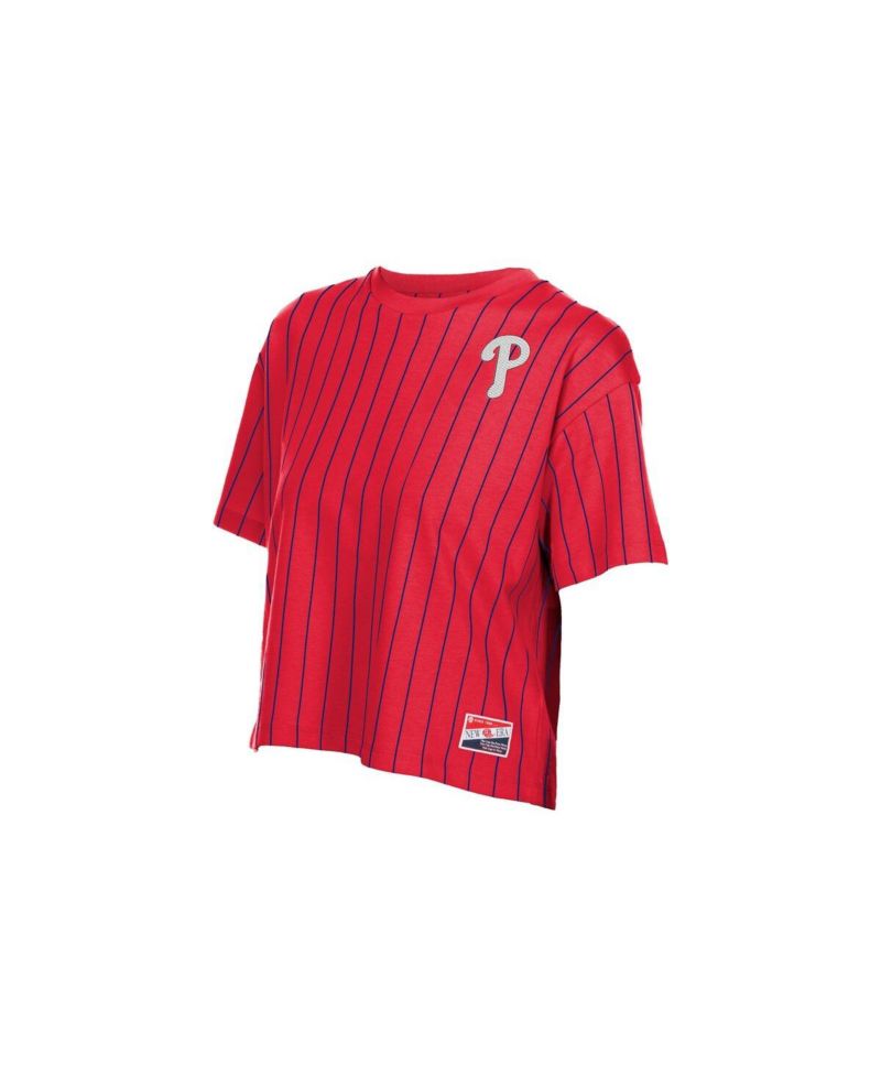 Women's Red Philadelphia Phillies Throwback Meshback Pinstripe Boxy T-Shirt