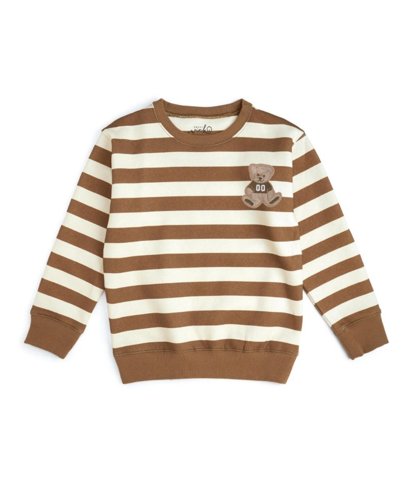 Big Boys (10-12) Teddy Bear Patch Striped Sweatshirt