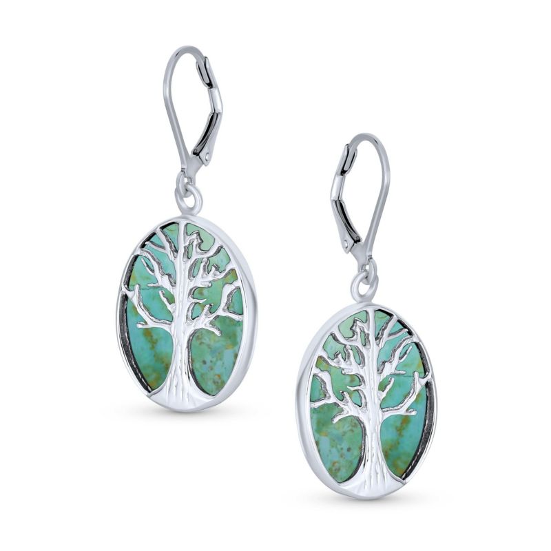 Blue Lapis Lazuli Family Tree Of Life Earrings Sterling Silver Leverback