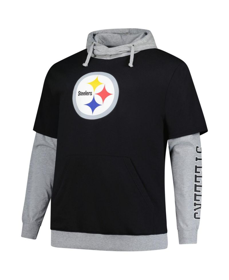 Men's Black/Heather Gray Pittsburgh Steelers Big & Tall Twofer Pullover Hoodie