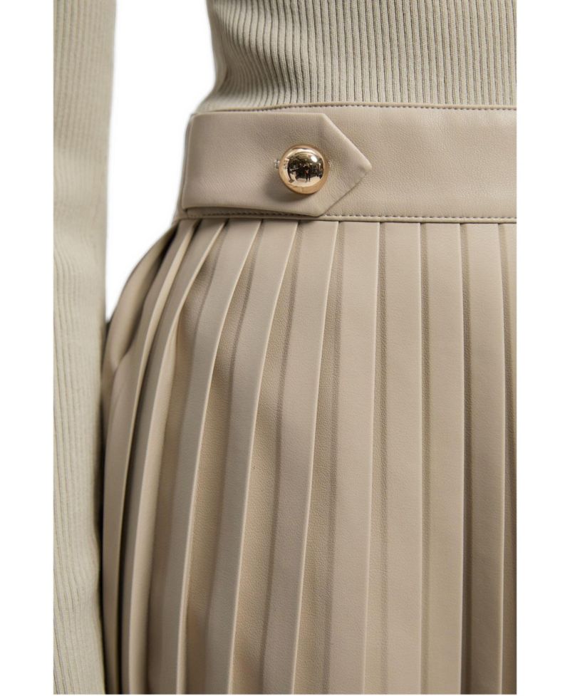 Women's Square Neck Pleated PU Skirt Mini Dress