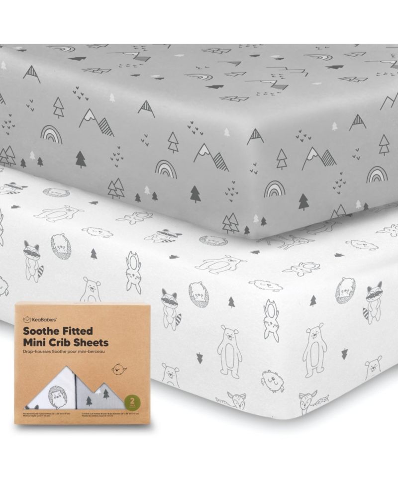 Mini Crib Sheets for Baby Girls, Boys, 2-Pack Soothe Pack and Play Sheets Fitted, Pack N Play Mattress Sheet