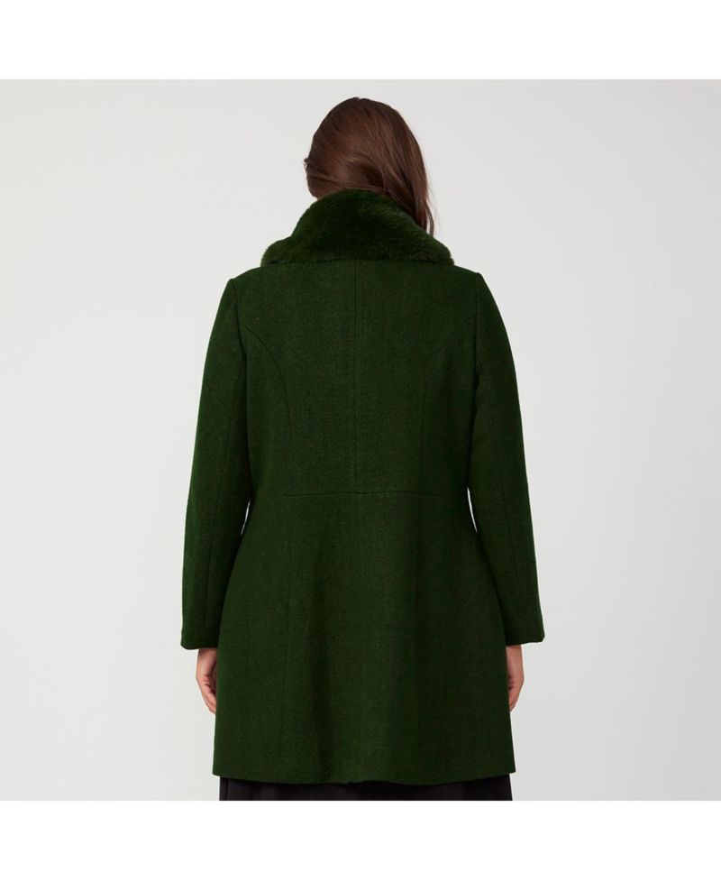 Women's Grammys Green Olive Fur Collar Coat