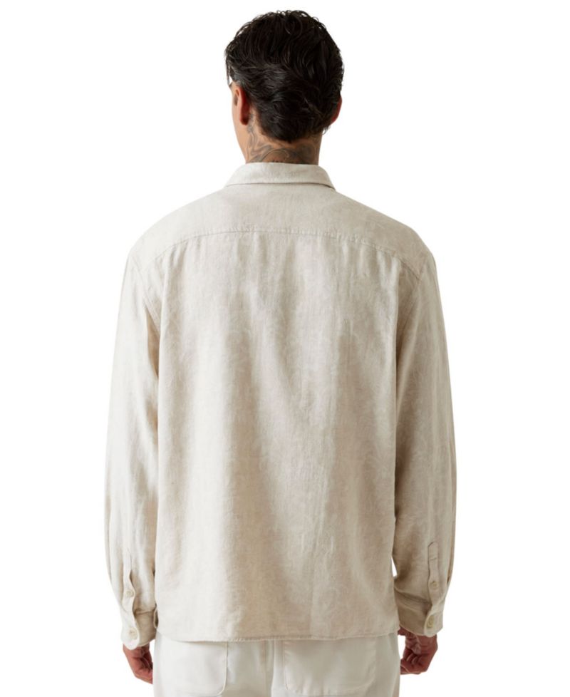Men's Jacquard Floral Long-Sleeve Woven Shirt