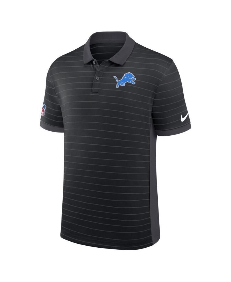Men's Black Detroit Lions Sideline Victory Stripe Performance Polo Shirt