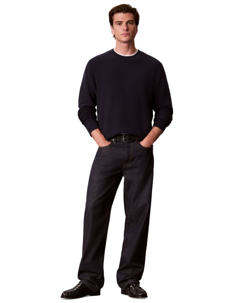 Men's Textured Cotton Crewneck Sweater