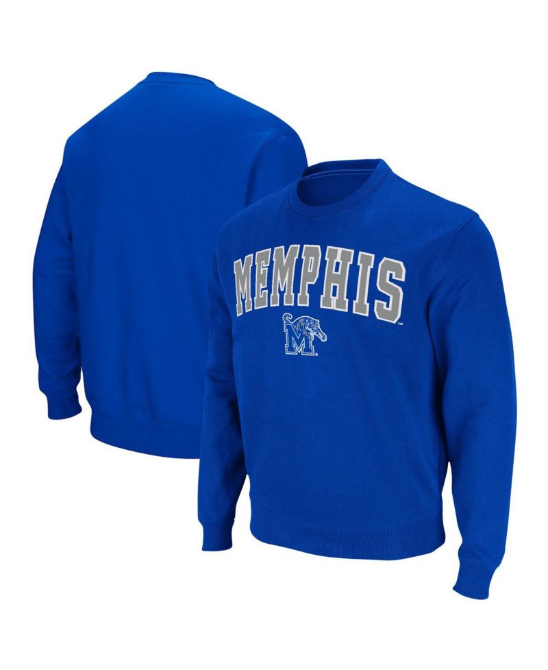 Men's Royal Memphis Tigers Arch & Logo Tackle Twill Pullover Sweatshirt