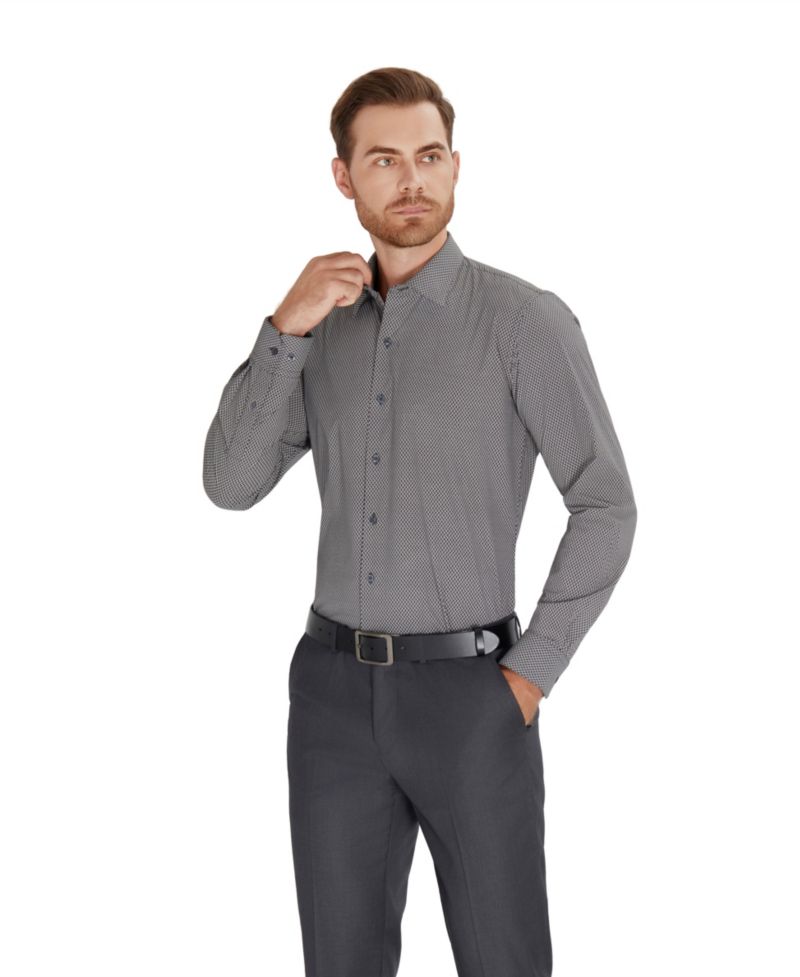 Men's Geometric Pattern Spread Collar Dress Shirt