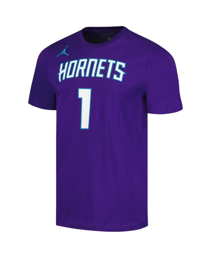 Men's LaMelo Ball Purple Charlotte Hornets 2022/23 Statement Edition Name and Number T-shirt