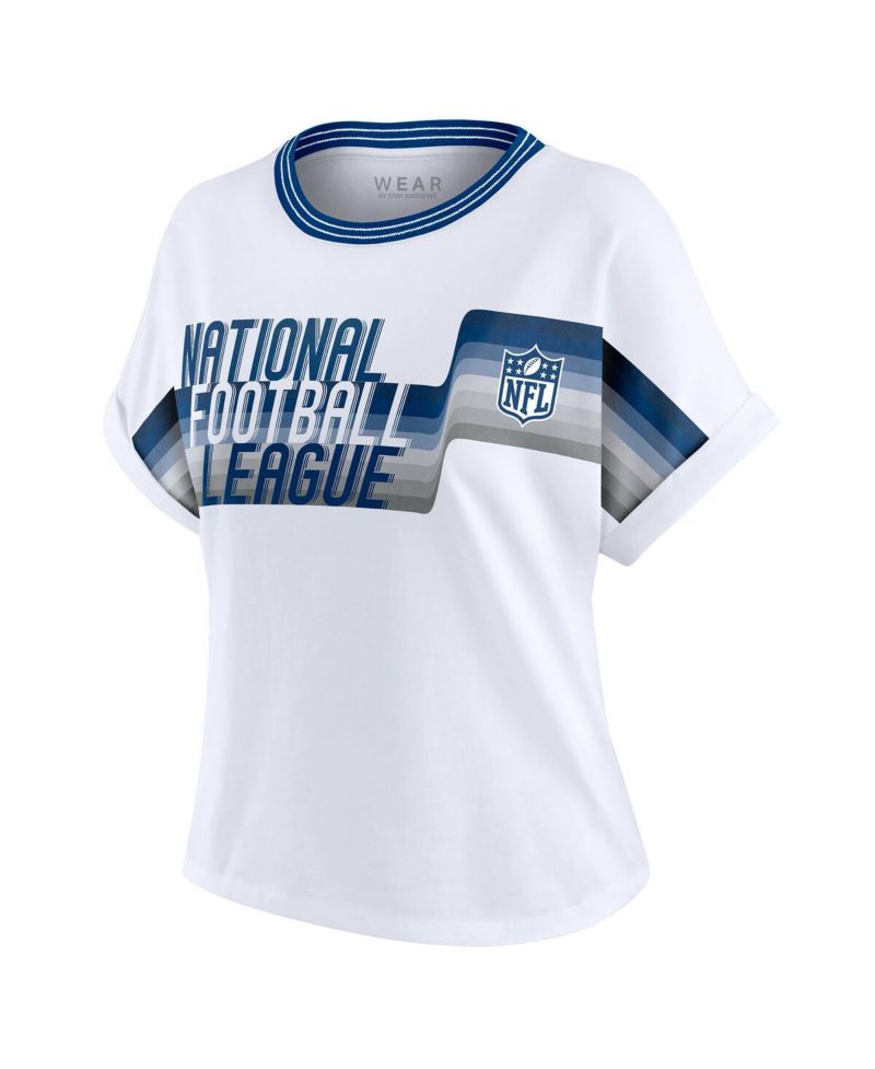 Women's White NFL Cropped Center Stripe Dolman T-Shirt