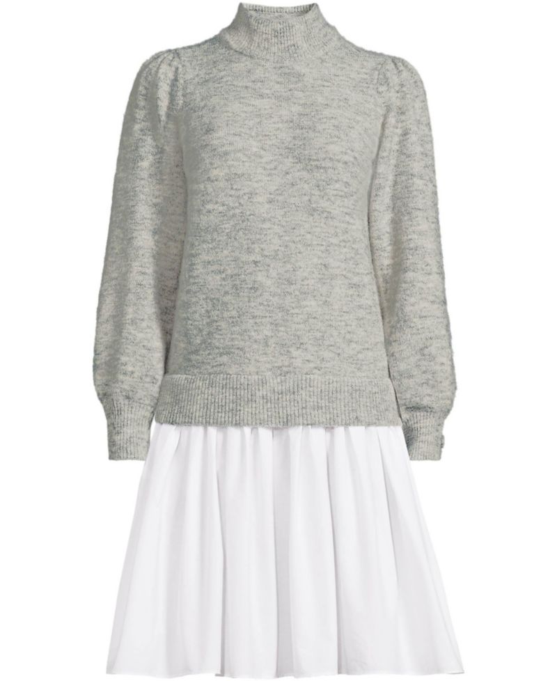 Women's Fuzzy Lantern Sleeve Mock Neck Mini Twofer Dress
