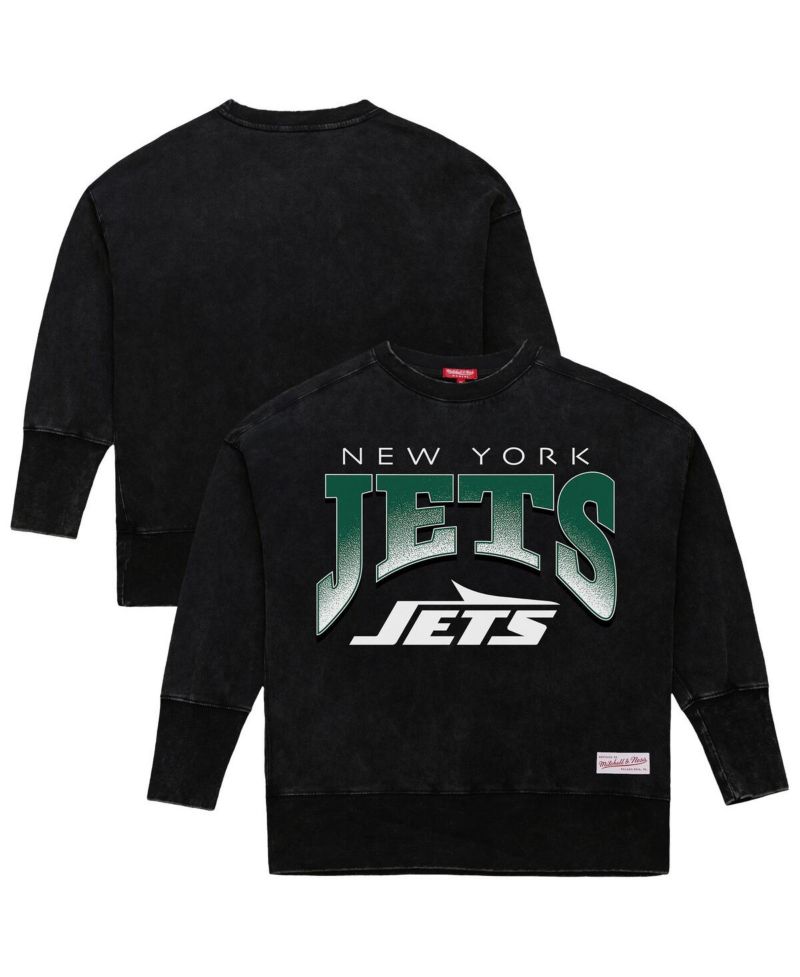 Women's Black New York Jets Delineate Mineral Wash Crewneck Sweatshirt