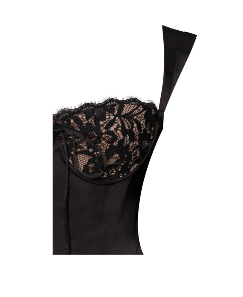 Women's Freddie Black Lace Satin Maxi Corset Dress