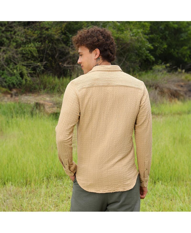 Men's Buff Beige Micro Hexagon-Lined Shirt