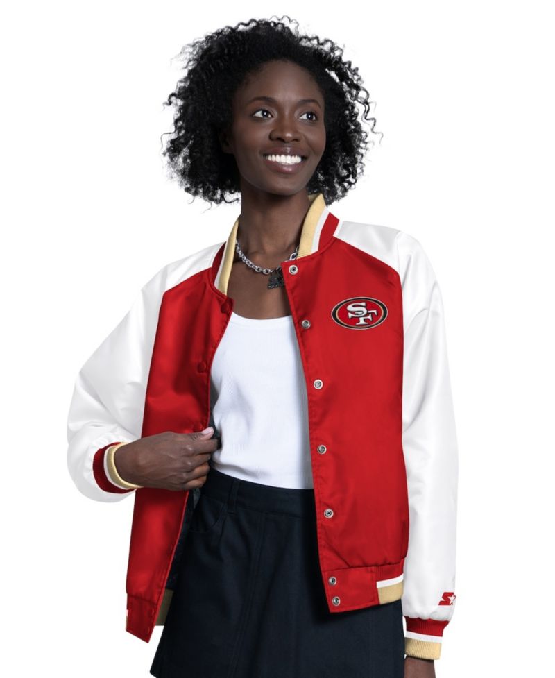 Women's Scarlet/White San Francisco 49ers Raglan Blitz Full-Snap Varsity Jacket
