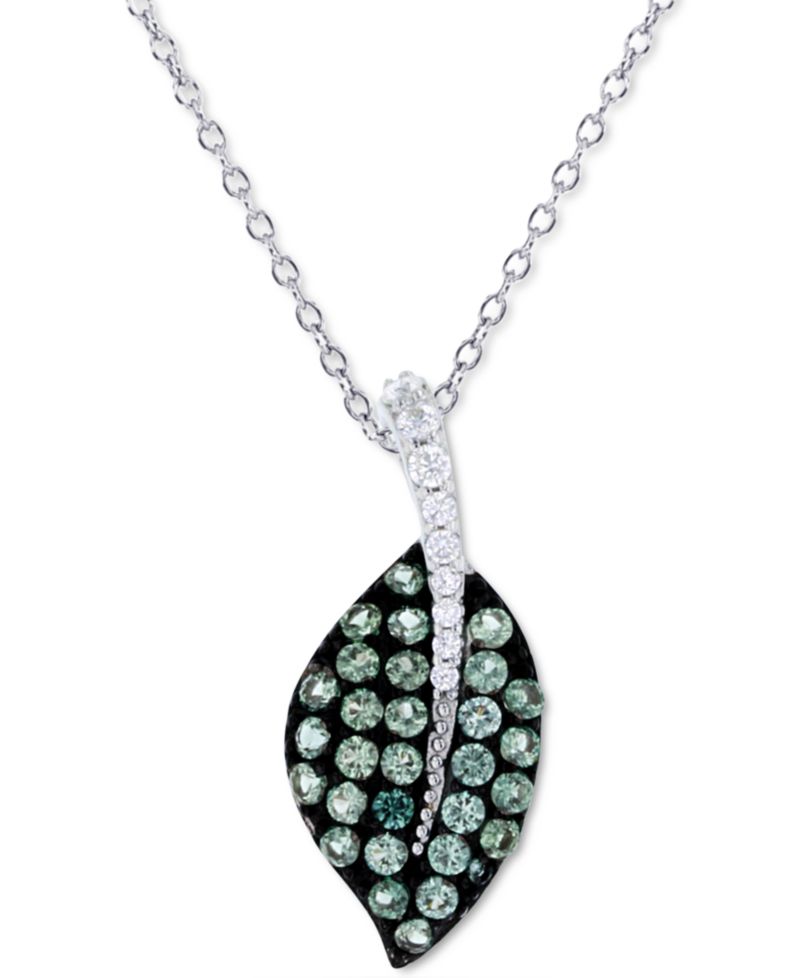 Cubic Zirconia Leaf 18" Pendant Necklace in Sterling Silver