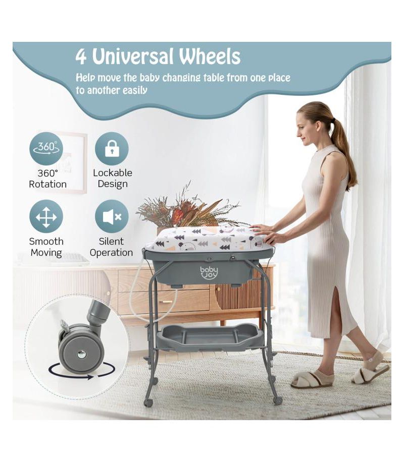 Portable Baby Changing Table with Storage Basket and Shelves