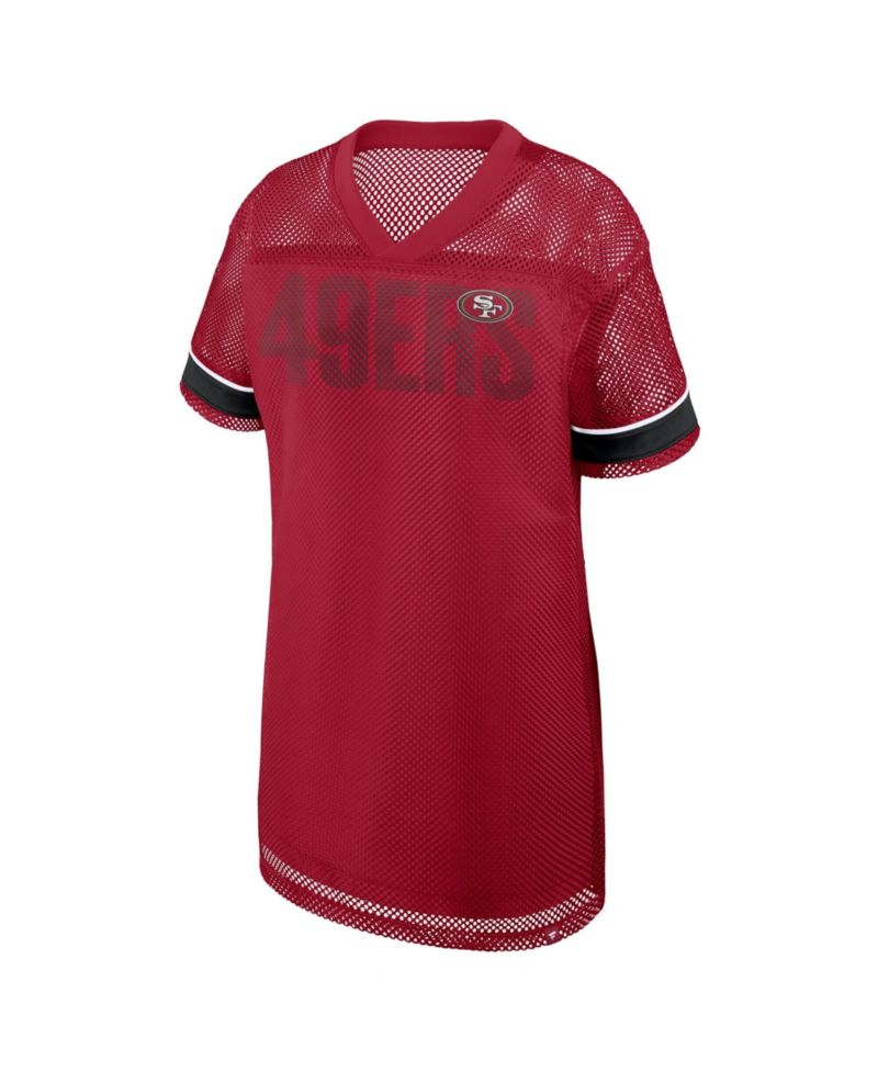 Women's San Francisco 49ers Oversized Mesh Team First Deep Route V-Neck Dress