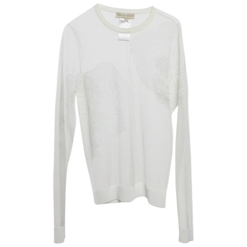 Women's White Embroidered Tulle Sheer Pullover