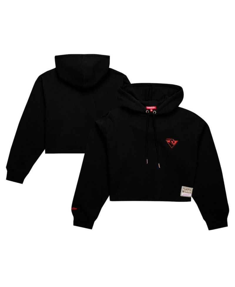 Women's Black Golden State Warriors Hardwood Classics Cropped Pullover Hoodie