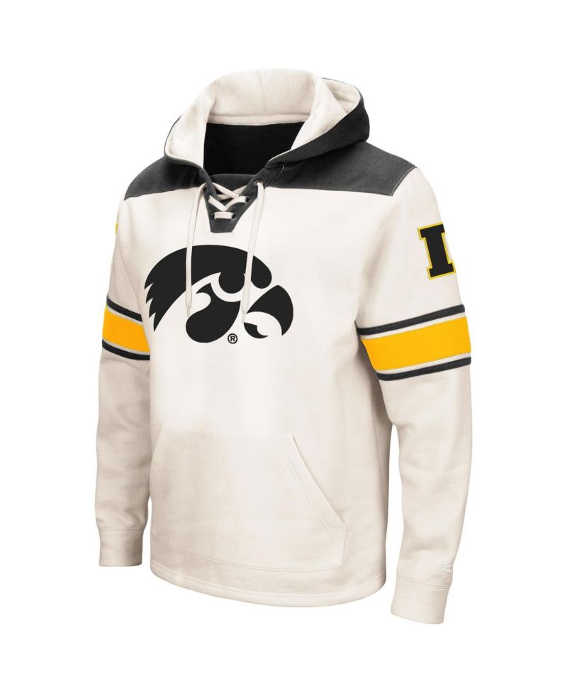 Men's Cream Iowa Hawkeyes Big and Tall Hockey Lace-Up Pullover Hoodie