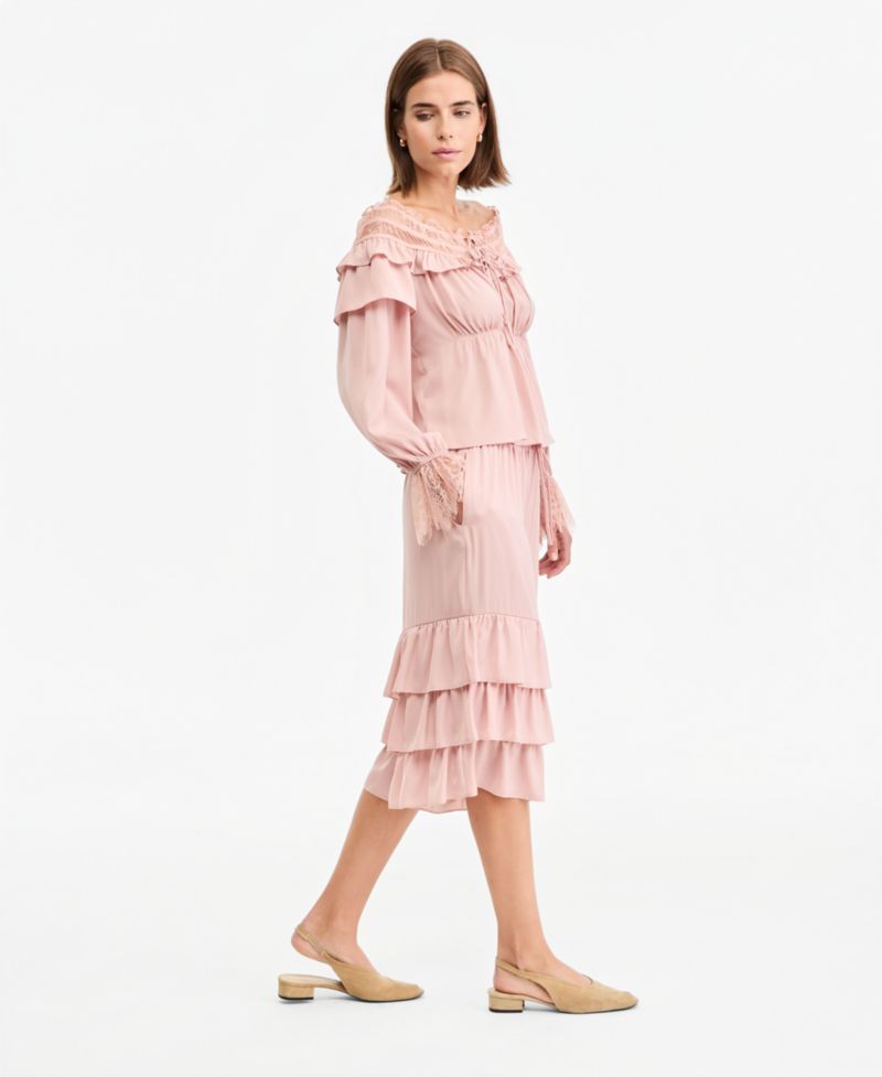 Women's High-Rise Wide-Leg Ruffle-Bottom Culottes