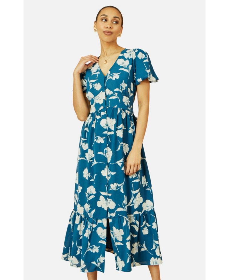 Women's Floral Button Down Floral Midi Dress
