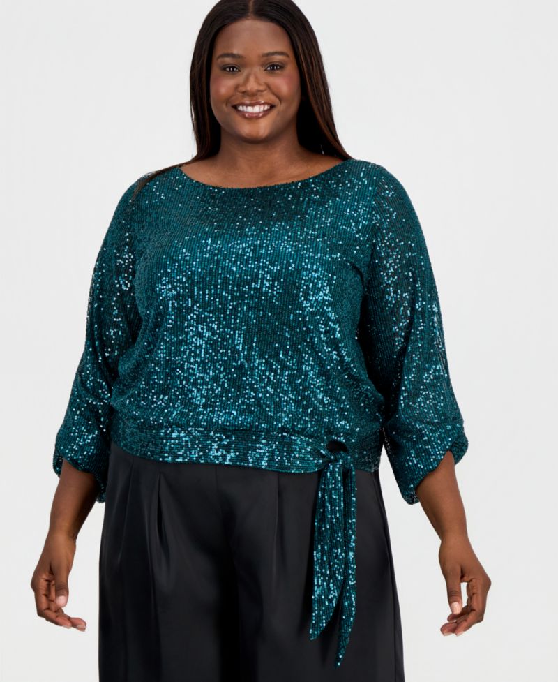 ASL Plus Size Sequin Blouson-Sleeve Top