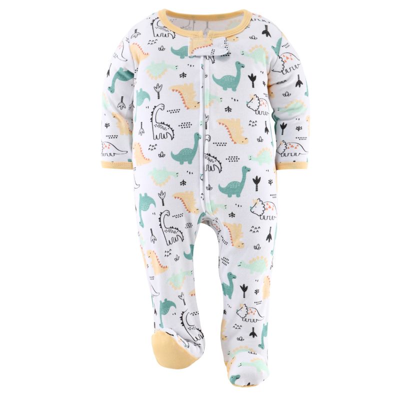 Baby Boys Green Dino Footed Sleepers for Boys, 3 Pack