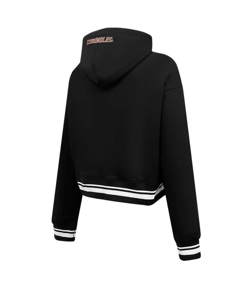 Women's Black Florida State Seminoles Script Tail Fleece Cropped Pullover Hoodie