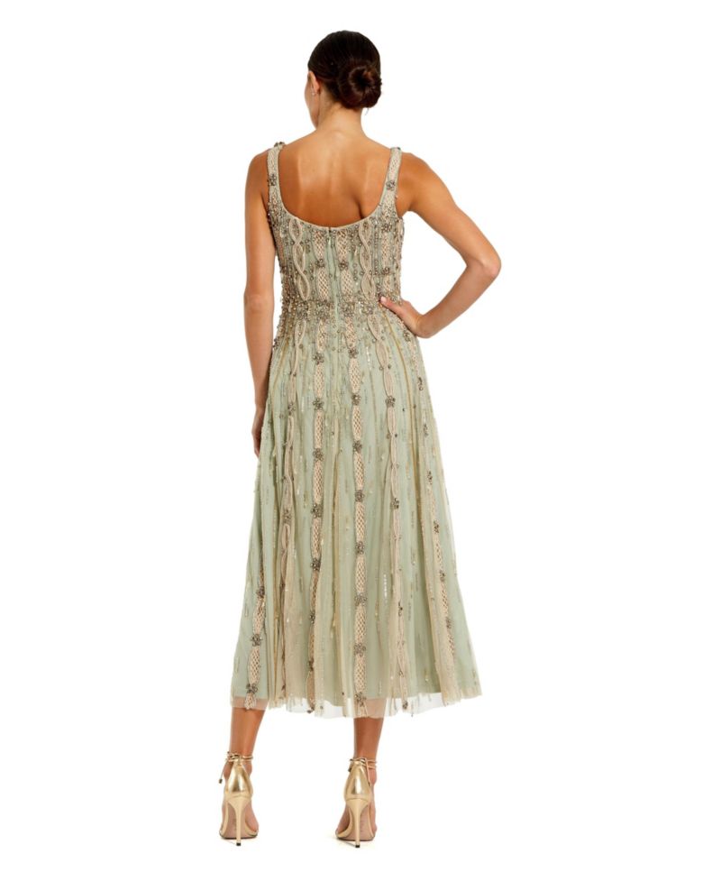 Petite Embellished Scoop Neck Mesh Midi Dress