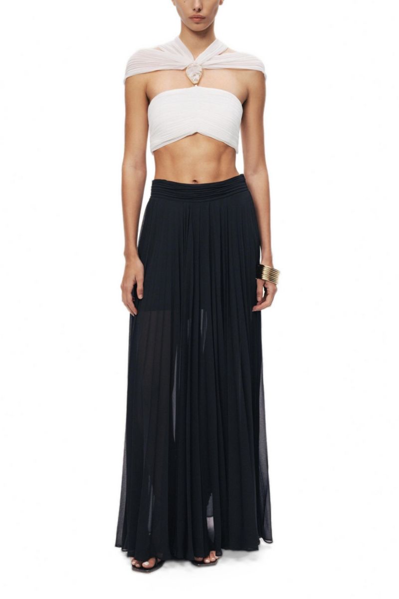 Women's High-Rise Pleated Chiffon Wide-Leg Pants