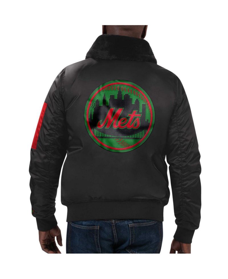 Men's x Ty Mopkins Black New York Mets Black History Month Satin Full-Zip Jacket