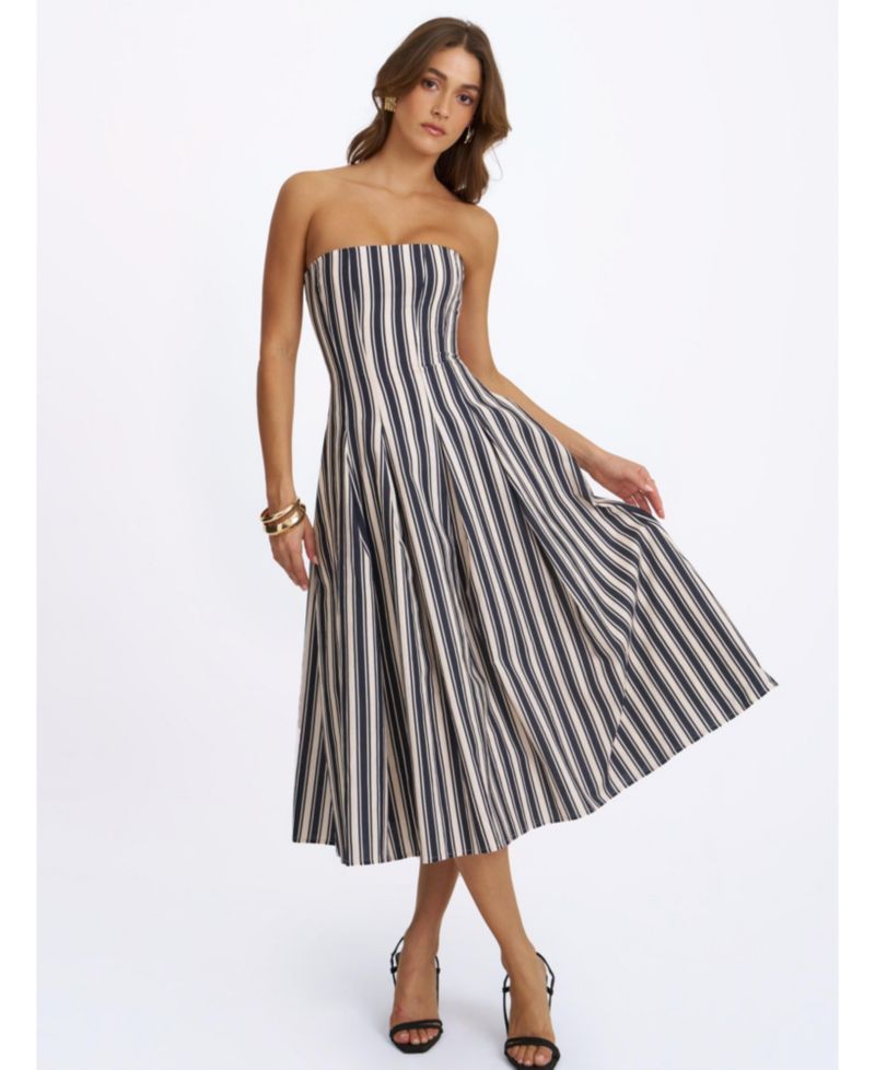 Women's Wyanne Linen-Blend Striped Strapless Midi Dress