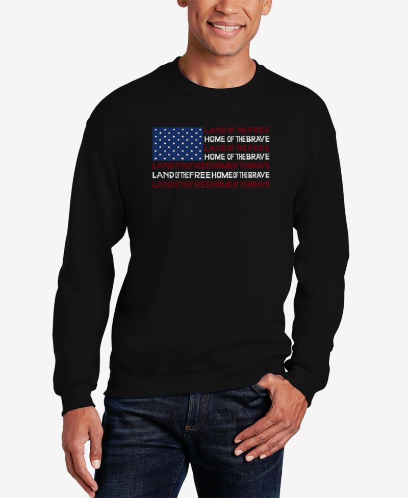 Men's Land of the Free American Flag Word Art Crew Neck Sweatshirt